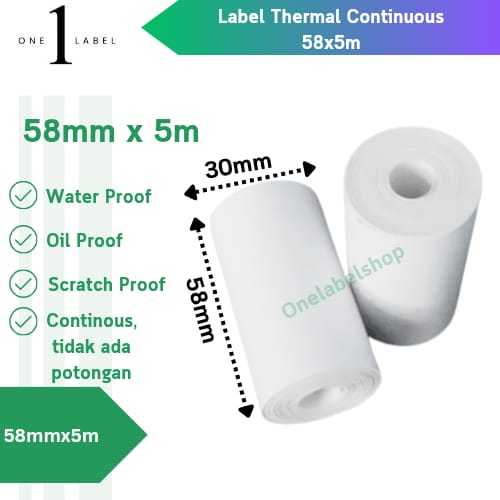 

ONELABEL Label Sticker Thermal 57/58 MM X 5 METER ~ 57X30 58X30 Continous