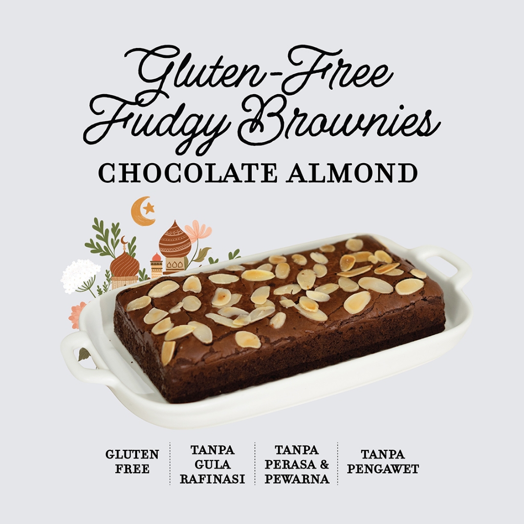 

Gluten Free Fudgy Brownies Chocolate Almond - Tanpa Gula Rafinasi, Tanpa Margarine