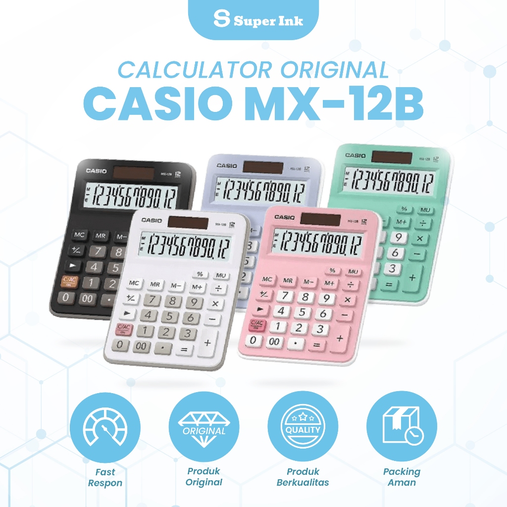 

Kalkulator CASIO MX-12B-BK/WE/GN/LB/PK Garansi Resmi Casio Indonesia
