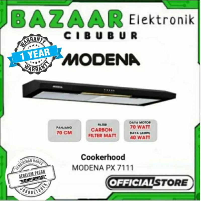 MODENA PX7111 COOKER HOOD MODENA PX 7111 SLIM HOOD PX-7111 PENGHISAP ASAP DAPUR 70 CM