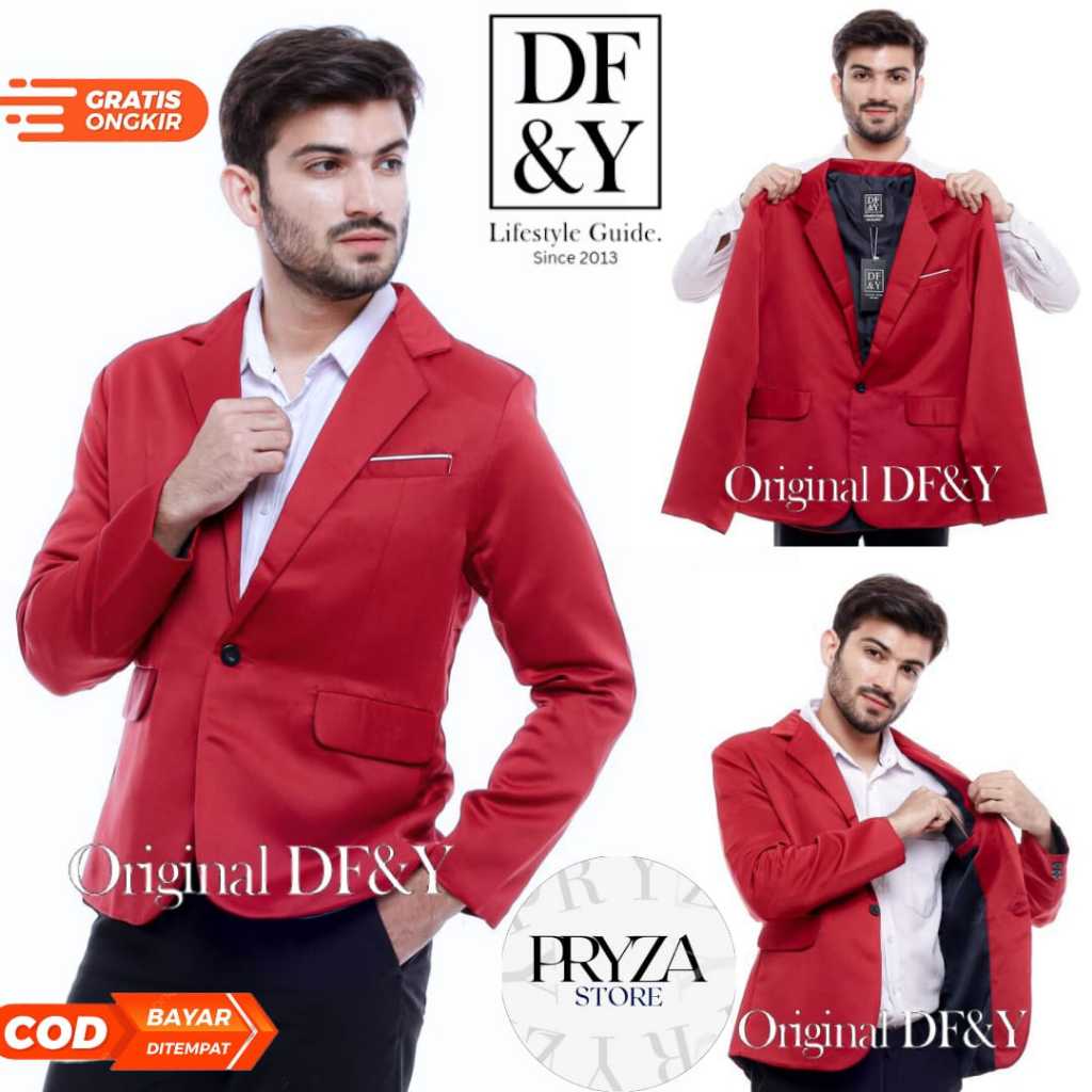Pryza Jas Blazer Pria Merah Maroon list putih / Jas Blazer Best Seller DF&Y Merah Maroon / Blazer Ko