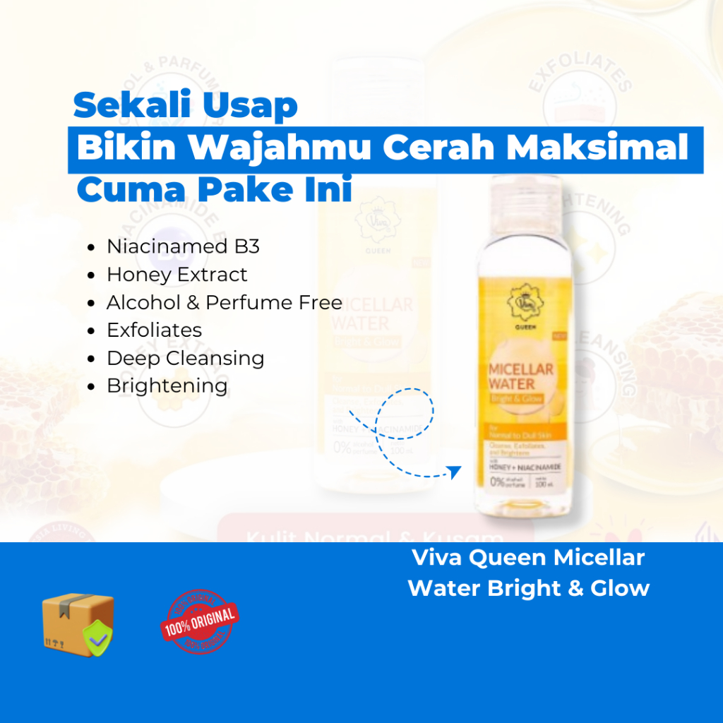 Viva Queen Micellar Water Bright & Glow - Pembersih Makeup Sekali Usap Mencerahkan Kulit BPOM 100ml