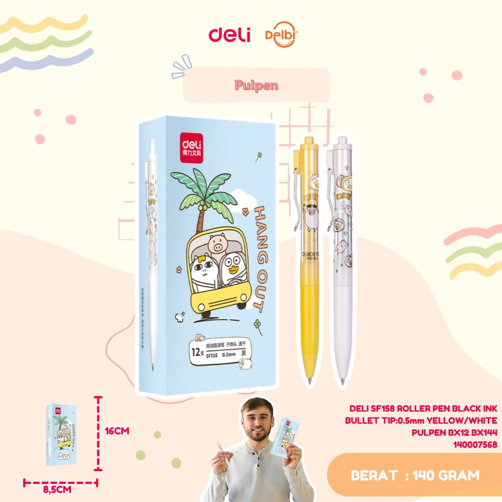 

1PCS DELI SF158 ROLLER PEN BLACK INK BULLET TIP:0.5mm YELLOW/WHITE PULPEN