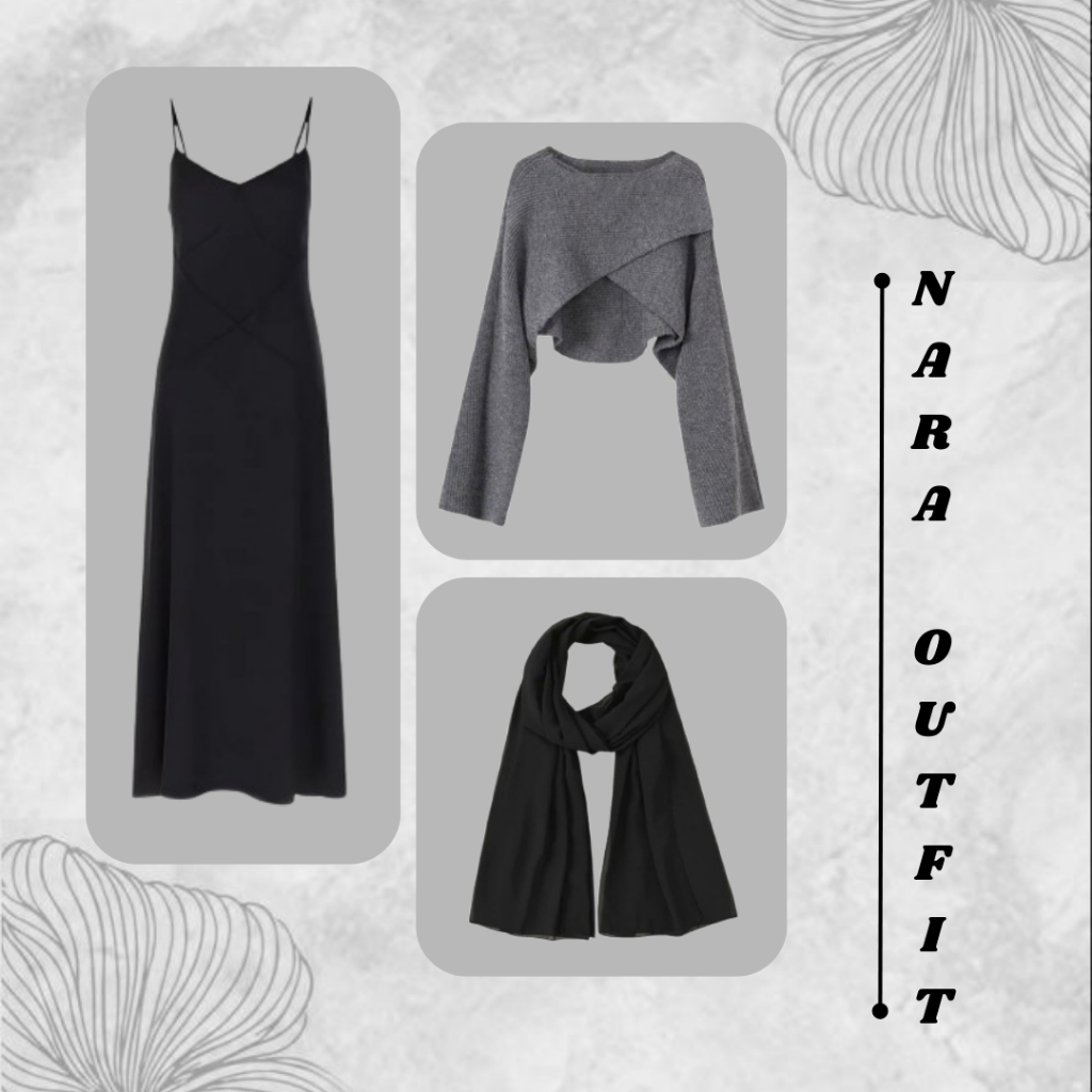 One Set NARA / OOTD Sweater Hijab ( Long Dress + Sweater + Hijab ) Hijab Style Casual Black Series 3
