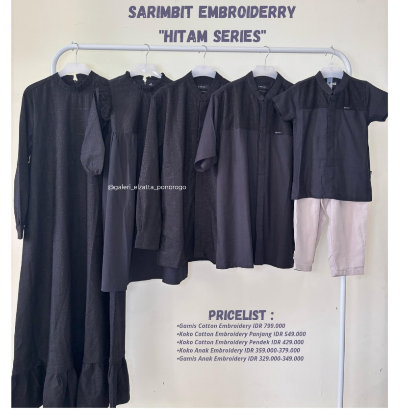 Elzatta Baju Lebaran Hitam Couple Keluarga Sarimbit Cotton Embroiderry Bahan Katun