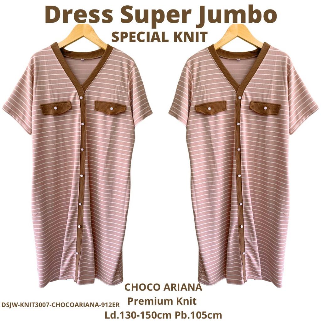 Dress Wanita Jumbo Kekinian Premium Knit Ld 130cm Melar Sampai Ld 150cm Adem Tidak Menerawang