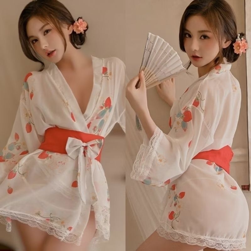 Kimono Model Jepang Baju Tidur Wanita Sexy Transparant Tali Pinggang Pita G420