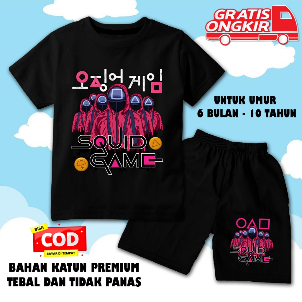 Setelan lengan pendek anak laki laki perempuan set baju kaos pendek anak squid game 2