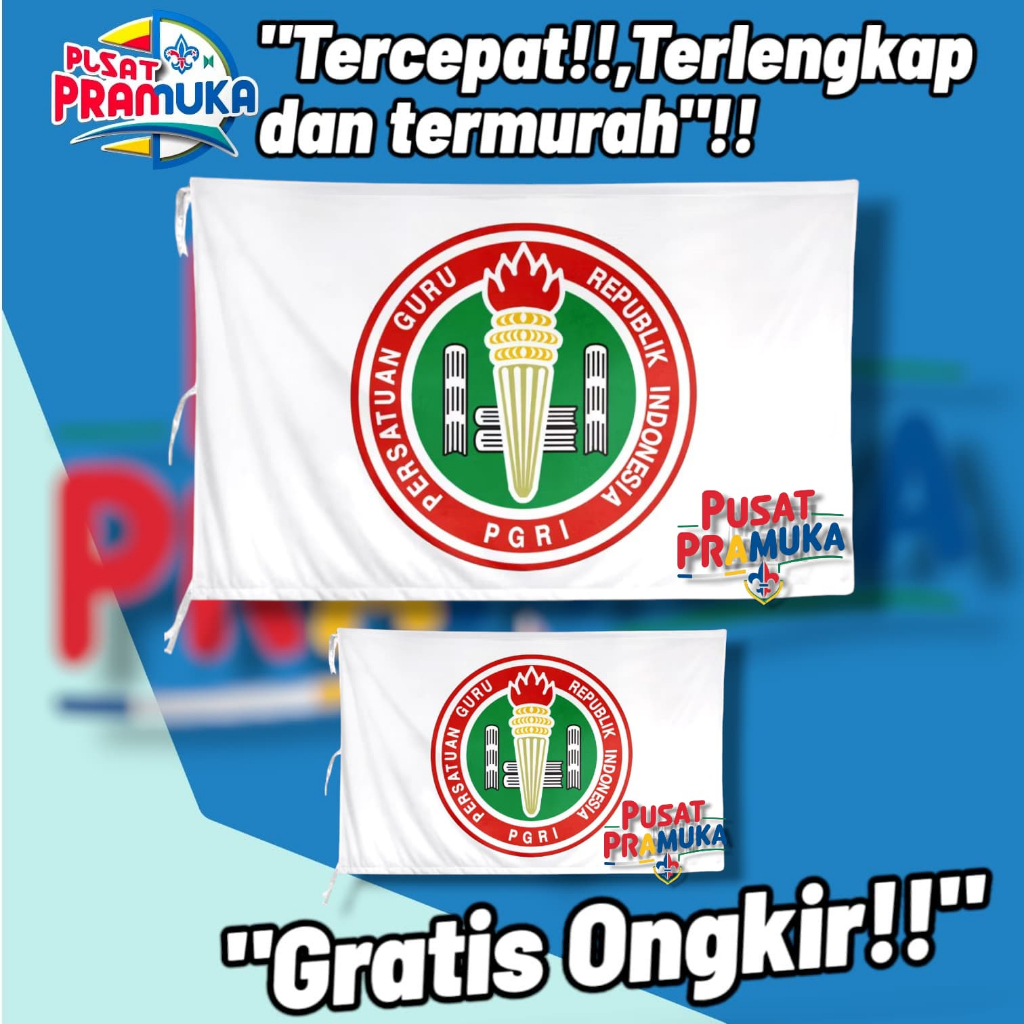 Bendera PGRI bahan satin halus sablon uk 80x120cm