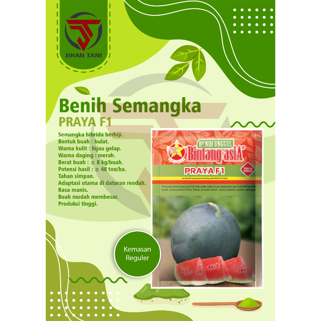 Benih - Bibit Semangka berbiji bulat/oval isi 20 gram daging merah tahan virus Praya F1 (Bintang Asi