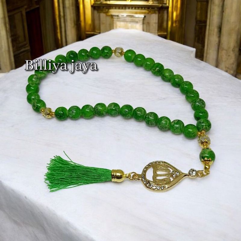 TASBIH BATU PIRUS HIJAU+LAFADZ ALLAH 10MM 33 BUTIR