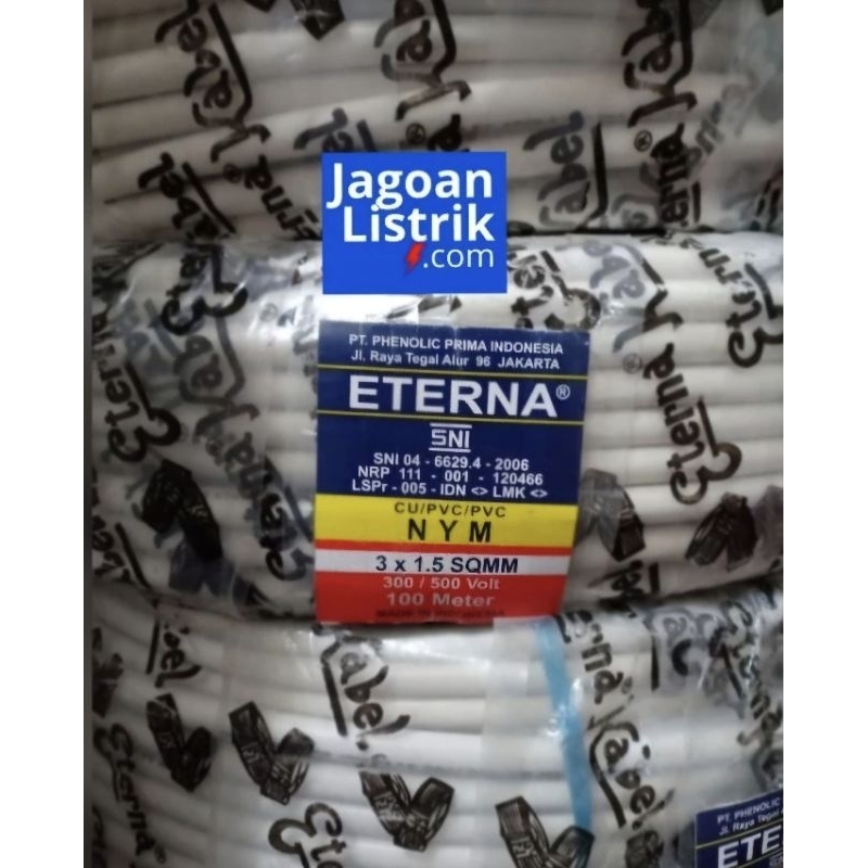 Kabel NYM 3x1.5 Eterna Kabel Listrik Putih Kawat NYM 3 X 1.5 MM ( 1 Roll = 50 Meter / 100 Meter)