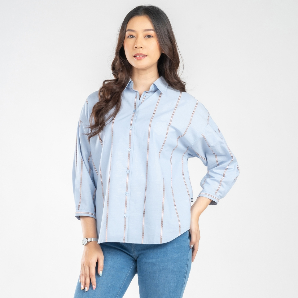 C2 Flatop Blue Kemeja 7/8 Casual Oversize Wanita
