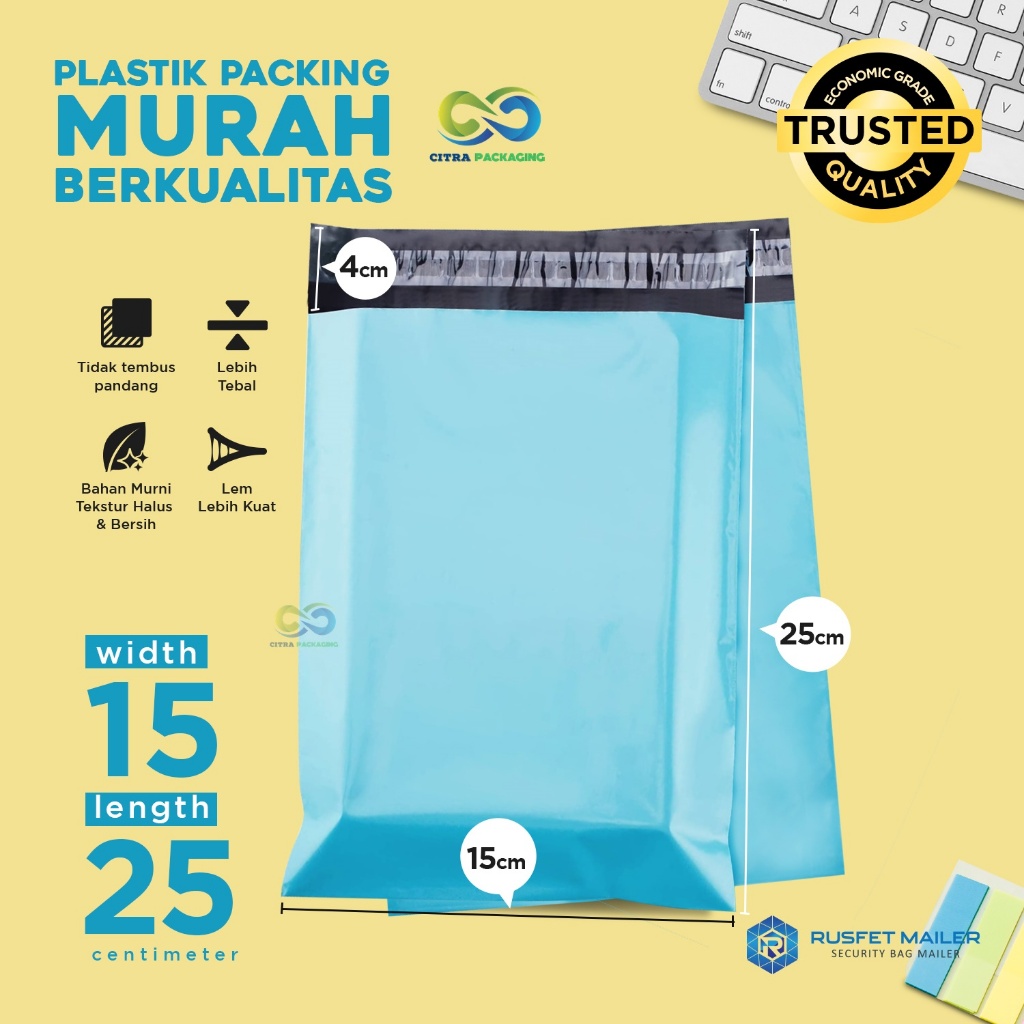 

POLYMAILER AMPLOP PACKING ONLINE TERMURAH - ISI 100 LEMBAR 15 X 25 Baby Blue