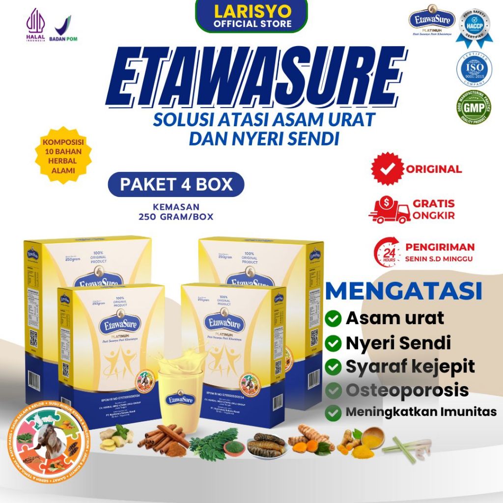 

(Kemasan box) Etawasure Platinum Susu Kambing Etawa Herbal Rasa Jahe Untuk Asam Urat Kemasan Paket 3 Box