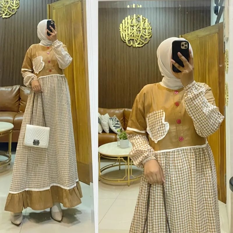 GAMIS KOTAK  KOMBINASI BAHAN KATUN LINEN