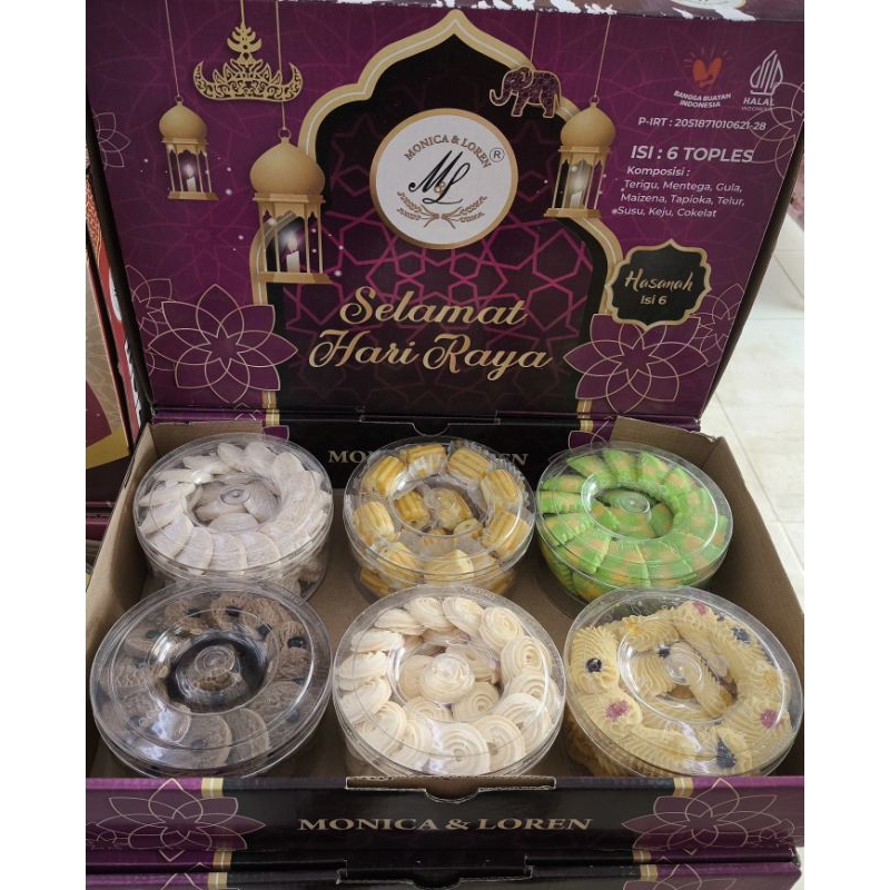 

PAKET HAMPER KUE KERING LEBARAN HASANAH ISI 6 MONICA & LOREN