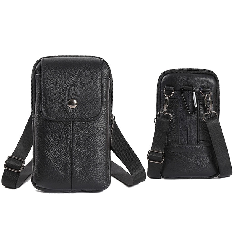 DM Tas Pinggang Kulit Mini Pria Tas Selempang Kulit Dompet Hp Cowok Hitam