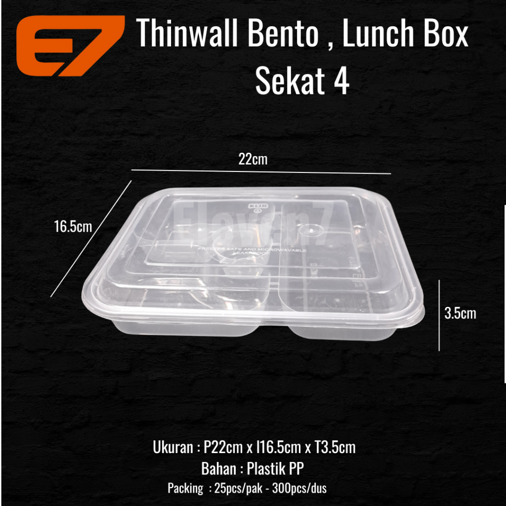Bento Box Sekat 4 - Tray, Mika Thinwall Lunch Box (300pcs)
