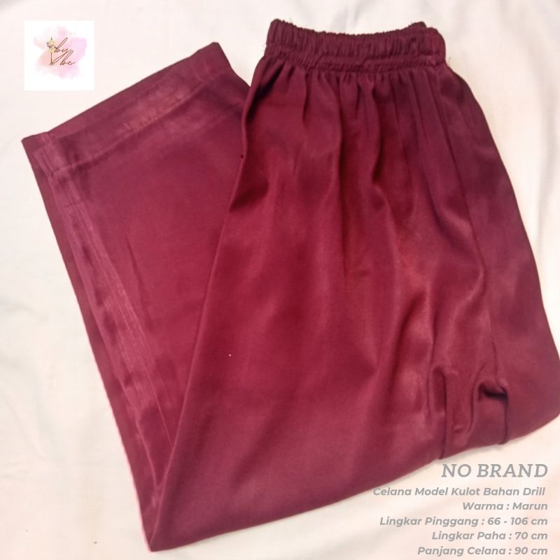 Celana Panjang Wanita Preloved Model Kulot Bahan Drill Marun Pinggang Karet