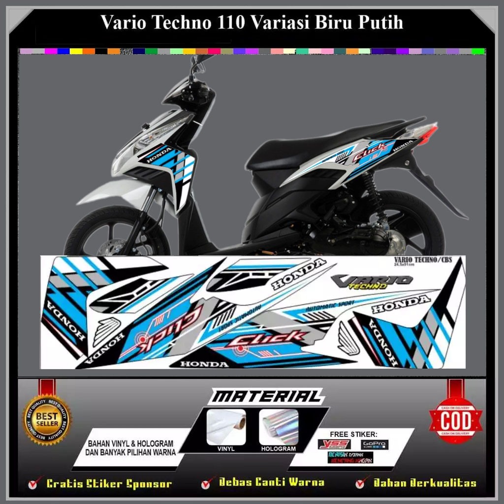 Striping Variasi Honda Vario Techno 110 2009 - 2011 Variasi Biru Putih Vinyl Temurah Dan Terlaris