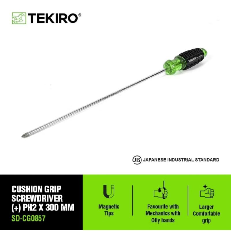 TEKIRO Obeng Gagang Karet Hijau (+) PH 2 X 300 MM Obeng Plus Obeng Kembang