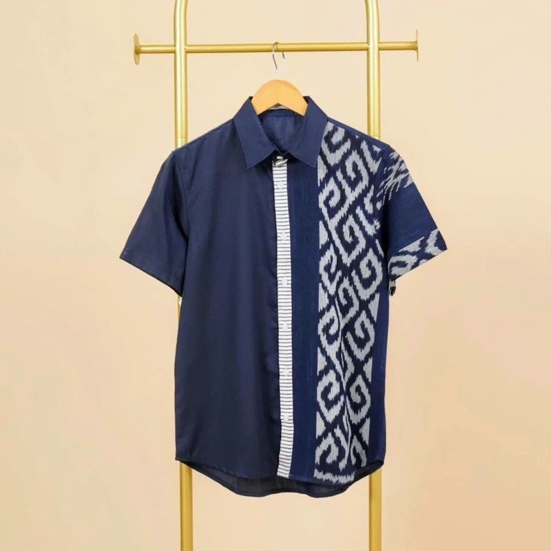 KEMEJA TENUN PRIA LENGAN PENDEK TERBARU - KEMEJA TENUN PRIA KOMBINASI - KEMEJA TENUN LENGAN PENDEK S