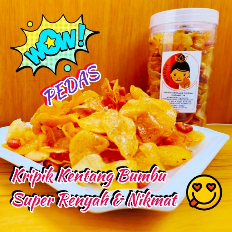 

Kripik Kentang Bumbu Pedas Tradisional Siap Saji merk MADAME LIN super Renyah dan Super Nikmat , 250gr