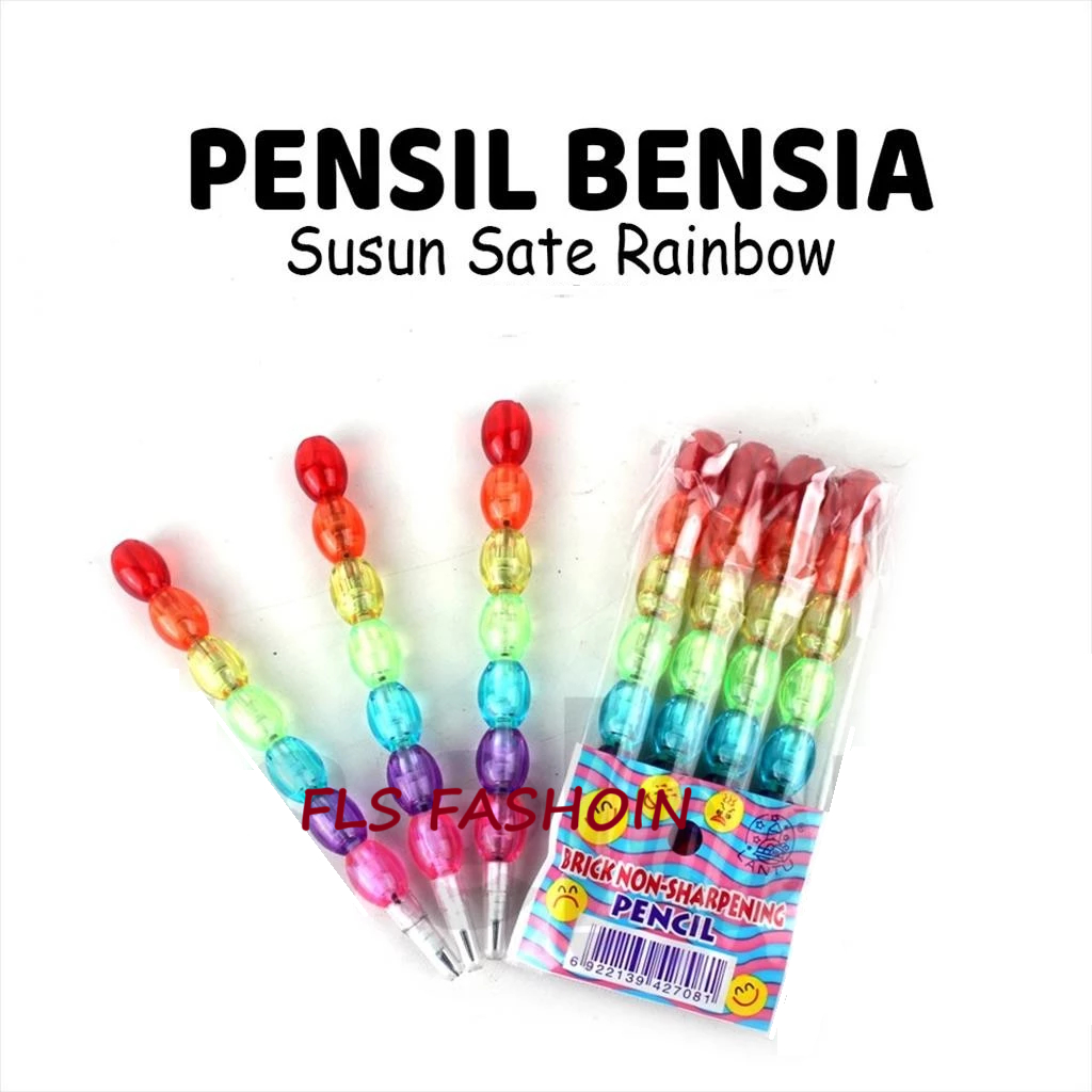 

Pensil Lantu Bensia Model Sate Pensil Susun Refill Lantu Isi Ulang Pensil Sambung Bongkar Pasang Motif Rainbow Pelangi Bening Transparan
