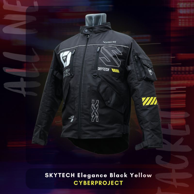 SKYTECH Jacket Black Yellow - CYBERPROJECT | Jaket Cyberpunk - Jaket Bomber - Jaket Stylish Pria