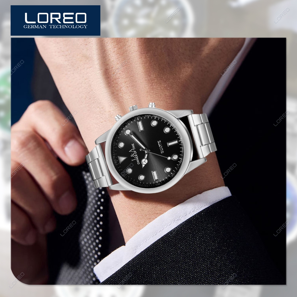 Loreo - Jam Tangan Analog Pria Stainless / Jam Tangan Bisnis Dial Bulat Murah