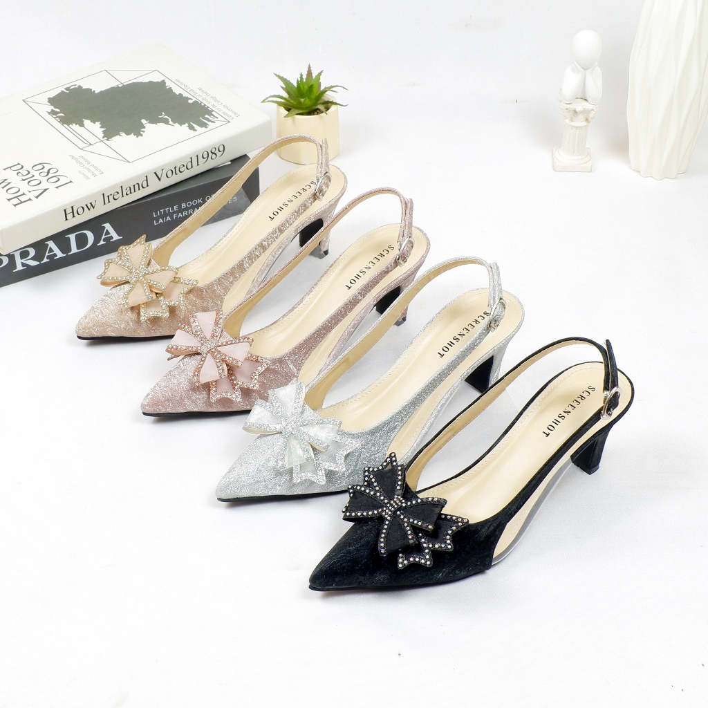 SC - Chika sepatu pesta wanita pita kupu kupu depan sepatu mules hak 5cm