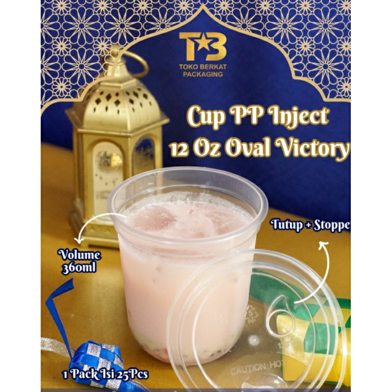 CUP PP INJECTION Oval 12 Oz PLUS TUTUP 360ml isi 25 PCS / Thinwall Cup Injection / Cup Ice / Cup Ice