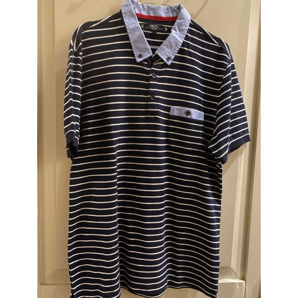 [USED] G2000 Men Polo Shirt Slim Fit Stripes Blue Kemeja Polo Pria Biru Garis-Garis | baju preloved 