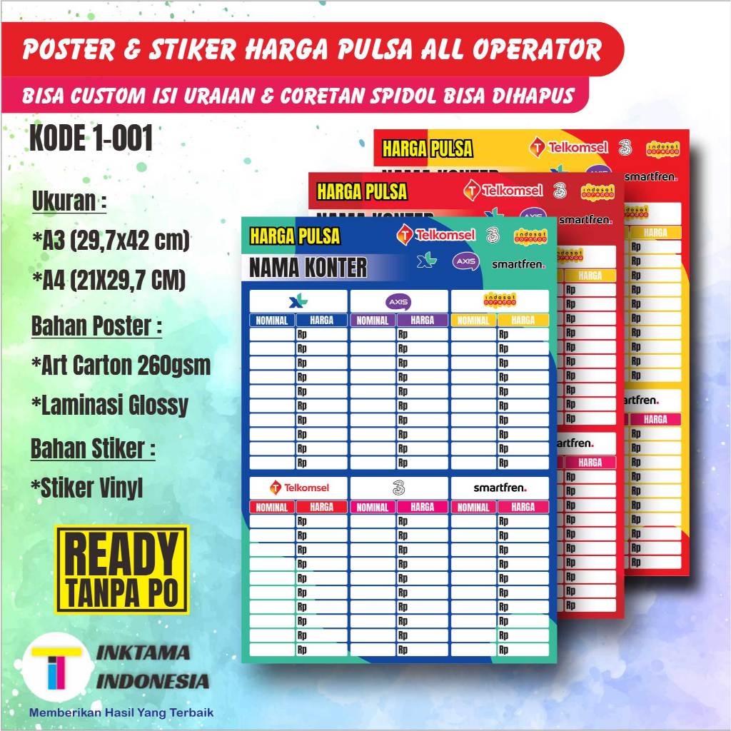 

Poster Konter Stiker Daftar Harga Pulsa All Operator