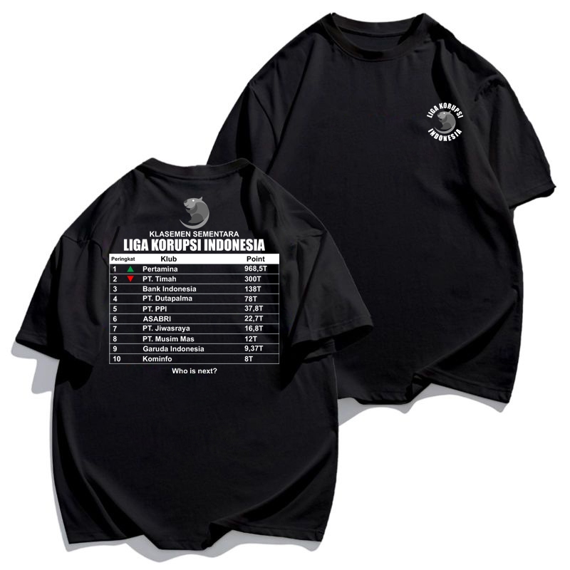 Slexy.Store Kaos LIGA KLASEMEN KORUPSI INDONESIA Distro Lengan Pendek bahan 24s