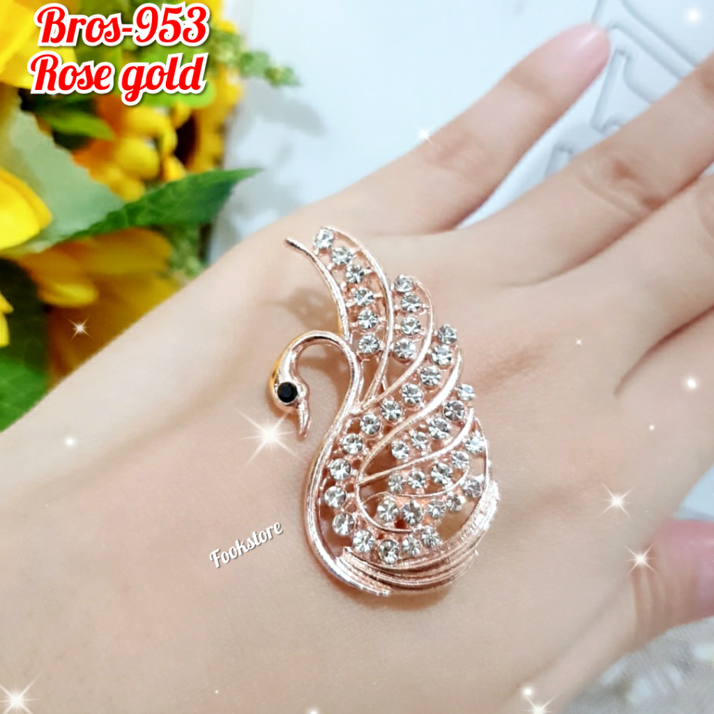 Bros Jilbab Pin Hijab Motif Permata Kristal Aksesoris Fashion Wanita /Bros Baju Warna Rose Gold