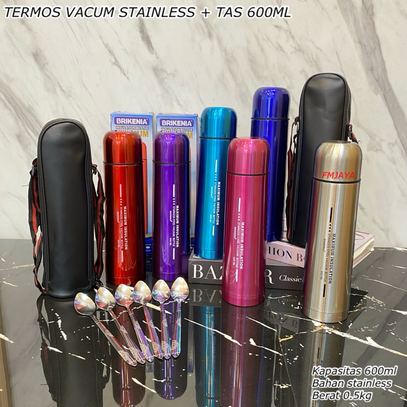 TERMOS VACUM STAINLESS + TAS 600ML || TERMOS AIR PANAS & DINGIN FREE SENDOK || TERMOS STAINLESS BPA 