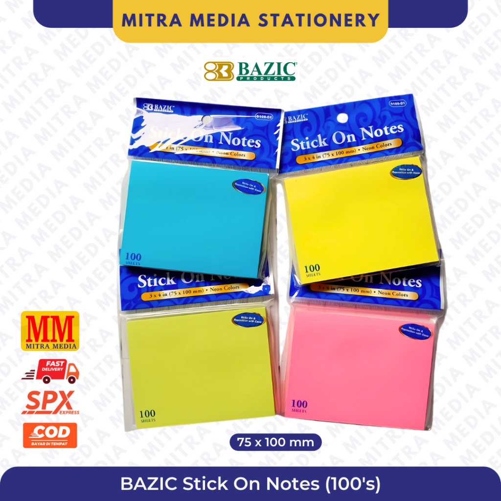

STICKY NOTE BAZIC 5109-1 WARNA ISI 100 LEMBAR 75X100MM