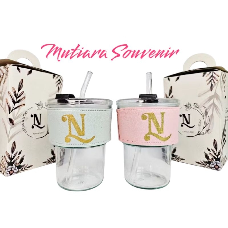 ( MIN ORDER 300pics ) BOK CUSTOM BEBAS DESAIN + SABLON NAMA / Gelas Sedotan Bening  / SOUVENIR PERNI