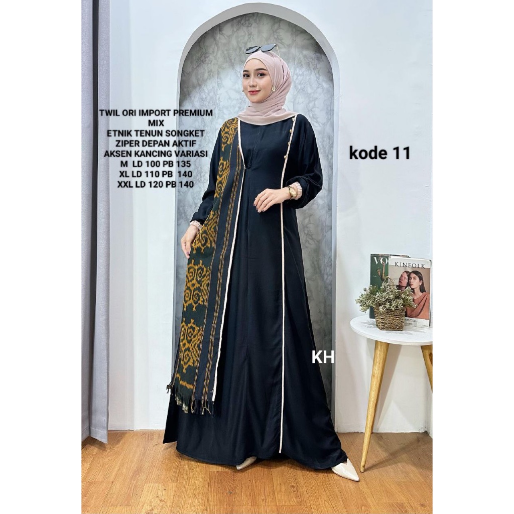 Gamis Twill Tenun Traso gamis polos kombinasi tenun etnik