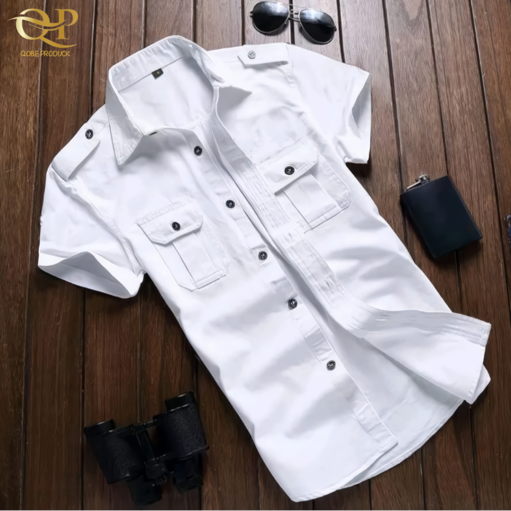Kemeja Tactical Putih Lengan Pendek / Kemeja Tactical Pria / Kemeja Pria / Kemeja Hitam / Kemeja Tac