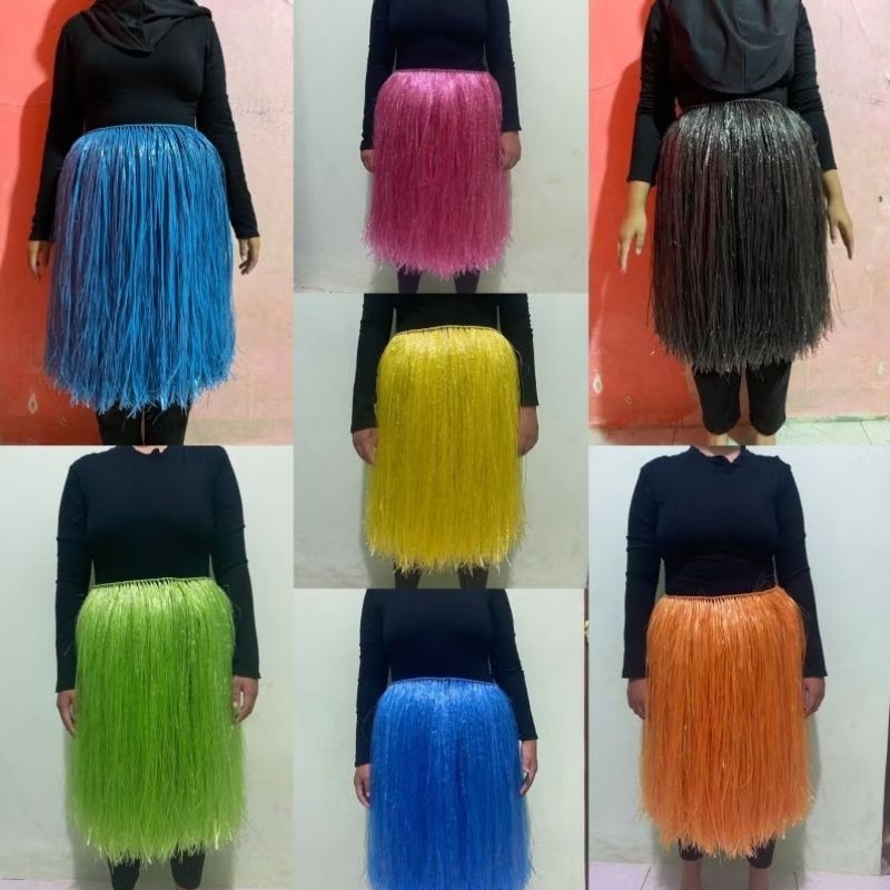 rok rumbai tali rafia / kerajinan tali rafia / rok hula hula tali rafia