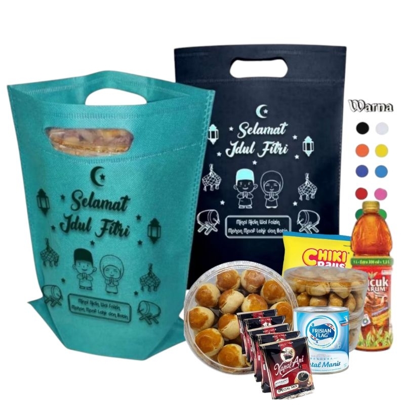 Tas Hampers Lebaran Idul Fitri Ukuran 25x35 cm Model Oval Kantong Kain Spunbond Goodie Bag Hampers S
