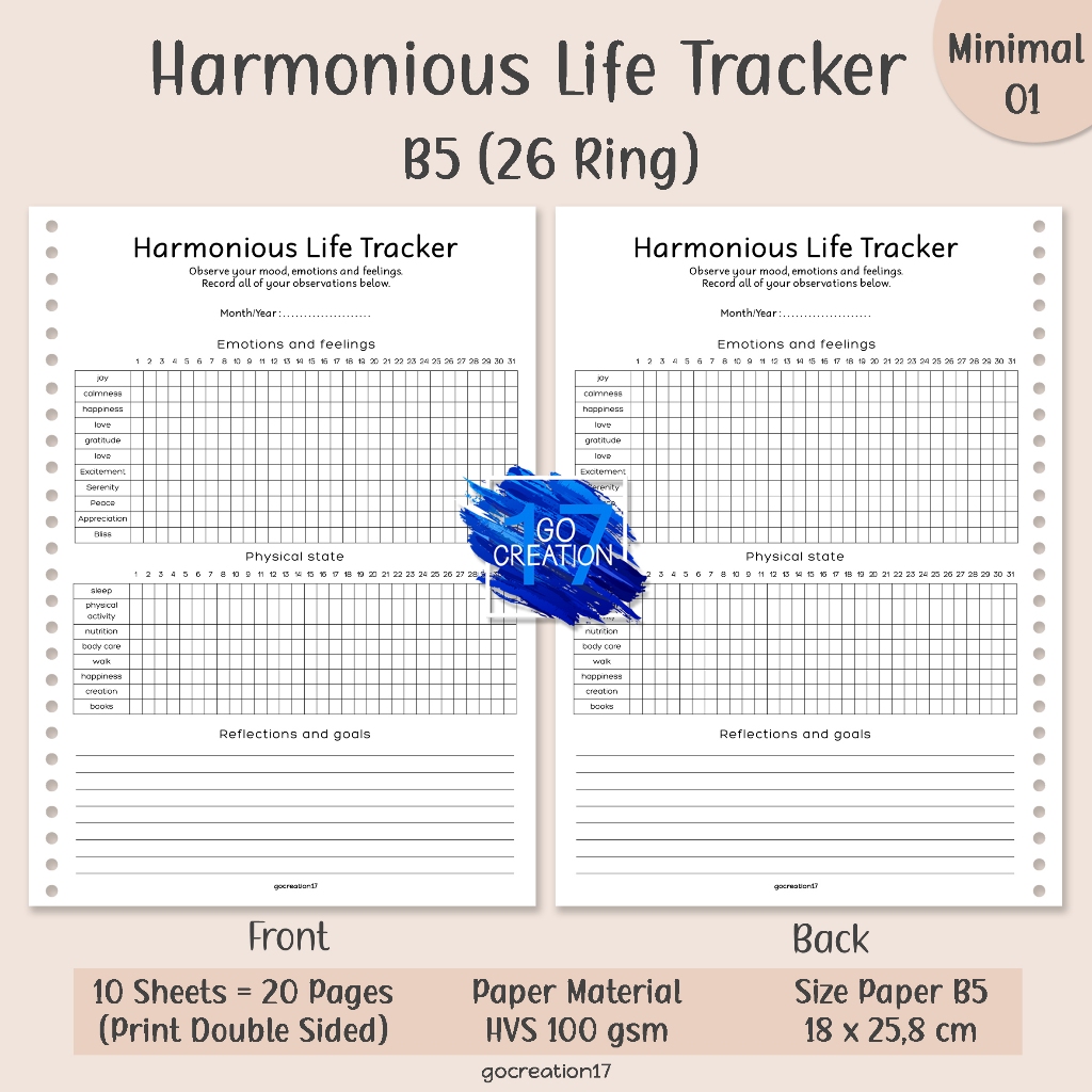 

Buku Planner Kertas Isi Binder Harmonious Life Tracker Simple Minimalis B5