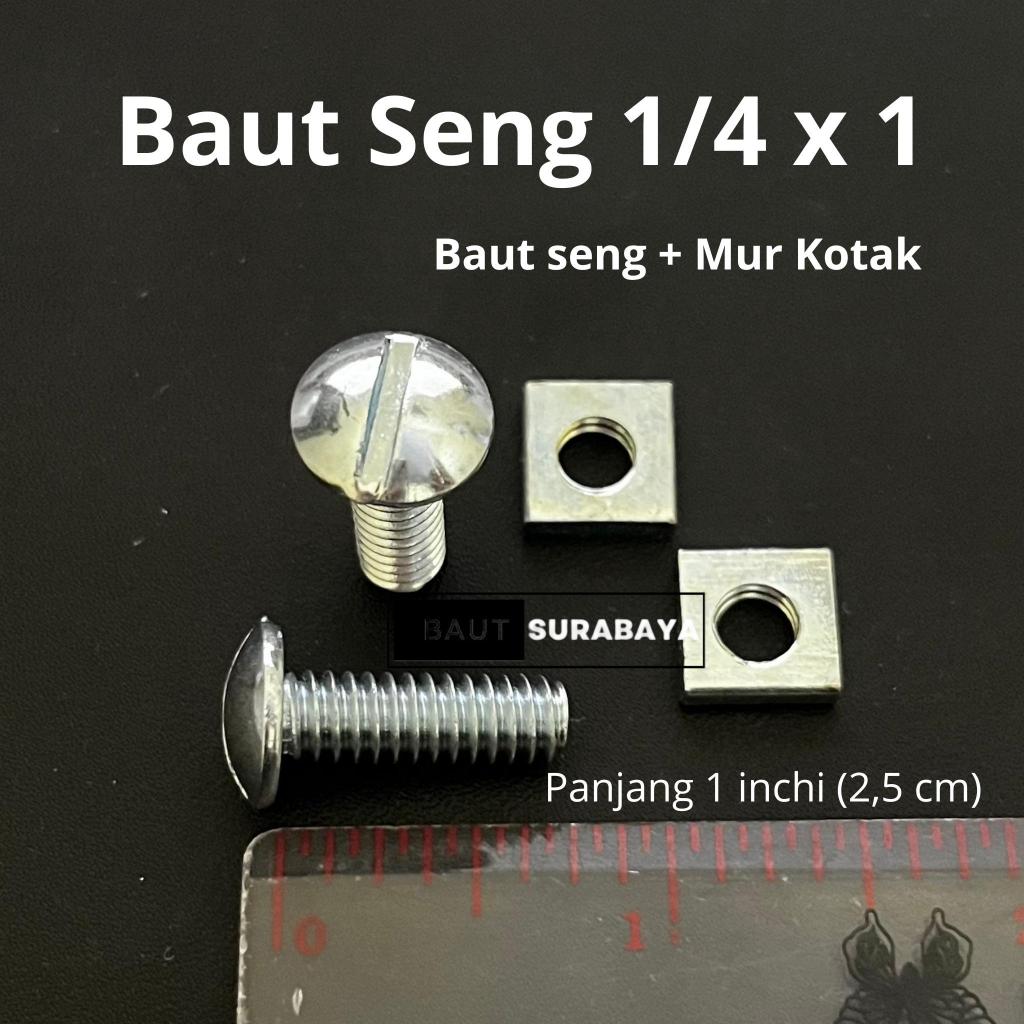 Baut Seng:  ¼ x 1 sudah termasuk mur kotak baut plat nomor