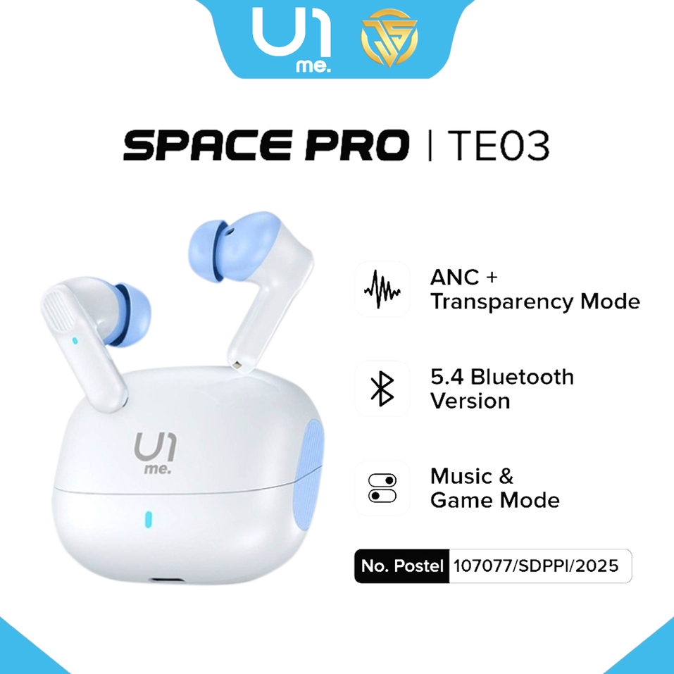 U1me. Space Pro TWS Earphone Bluetooth 5.4 ANC Mode, Transparency Mode, Music Mode, Gaming Mode