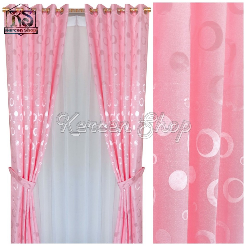 Gorden Jendela Panjang 150 Cm Warna Baby Pink Bahan Tebal Model Smockring Tinggal Pasang