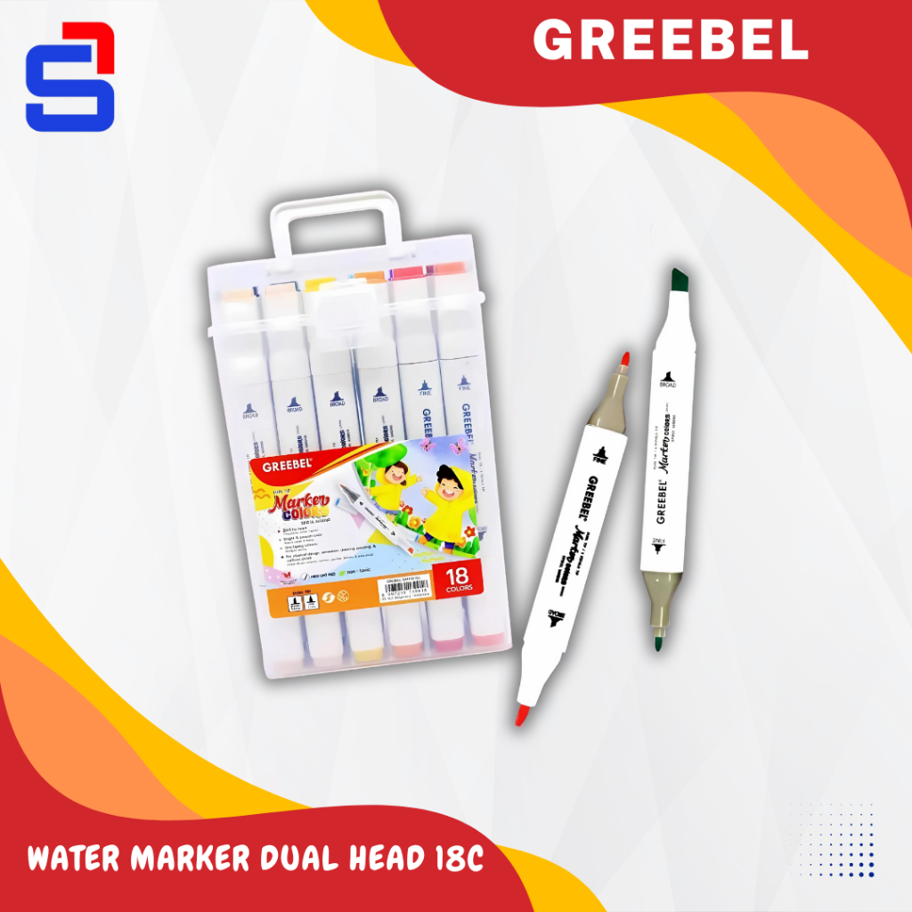

GREEBEL Spidol Warna Warni 1 Set / Spidol Water Marker Dual Head (18 Warna) / Spidol Warna / Sketch Marker