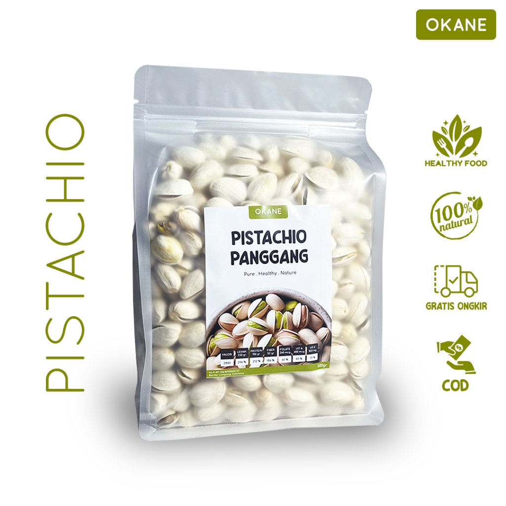 

Kacang Pistachio Panggang OKANE 500 gr / Roasted Pistachio Asin 500 gr